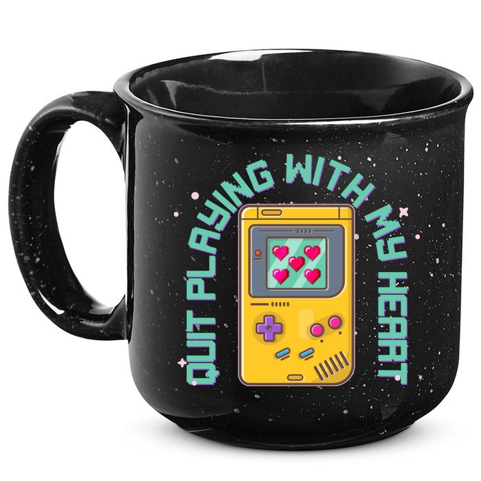 Funny Valentines Day Quit Playing With My Heart Retro Video Game Fan 15oz Campfire Ceramic Mug