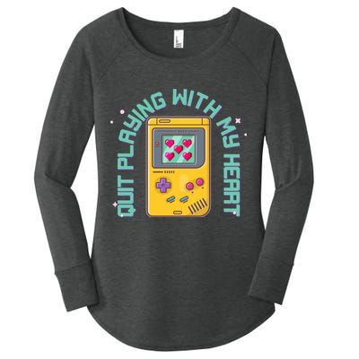 Funny Valentines Day Quit Playing With My Heart Retro Video Game Fan Women's Perfect Tri Tunic Long Sleeve Shirt