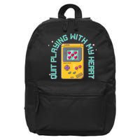 Funny Valentines Day Quit Playing With My Heart Retro Video Game Fan 16 in Basic Backpack