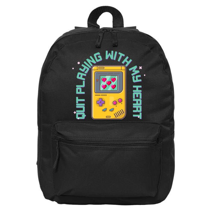 Funny Valentines Day Quit Playing With My Heart Retro Video Game Fan 16 in Basic Backpack