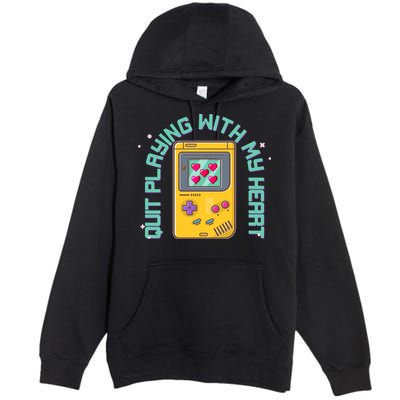 Funny Valentines Day Quit Playing With My Heart Retro Video Game Fan Premium Pullover Hoodie