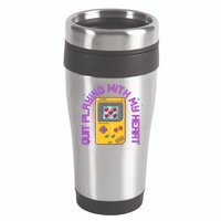 Funny Valentines Day Quit Playing With My Heart Retro Video Game Fan 16oz Travel Tumbler