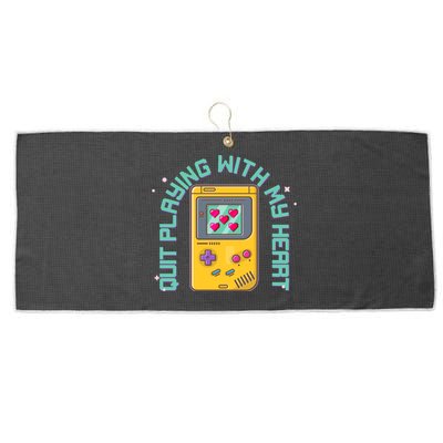 Funny Valentines Day Quit Playing With My Heart Retro Video Game Fan Large Microfiber Waffle Golf Towel