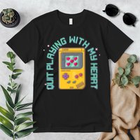 Funny Valentines Day Quit Playing With My Heart Retro Video Game Fan Premium T-Shirt