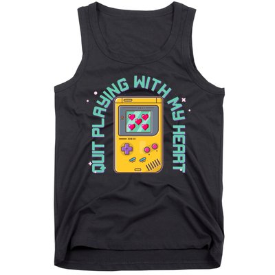 Funny Valentines Day Quit Playing With My Heart Retro Video Game Fan Tank Top