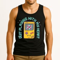 Funny Valentines Day Quit Playing With My Heart Retro Video Game Fan Tank Top