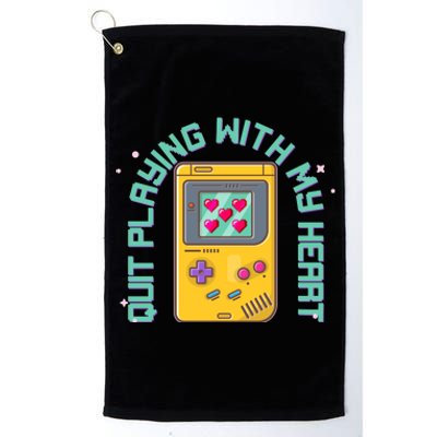 Funny Valentines Day Quit Playing With My Heart Retro Video Game Fan Platinum Collection Golf Towel