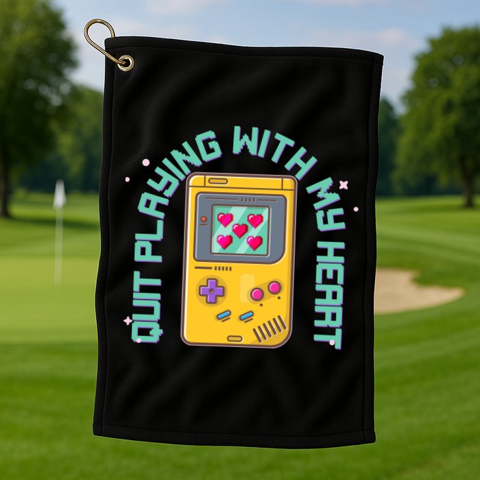 Funny Valentines Day Quit Playing With My Heart Retro Video Game Fan Golf Towel