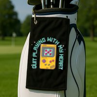 Funny Valentines Day Quit Playing With My Heart Retro Video Game Fan Golf Towel