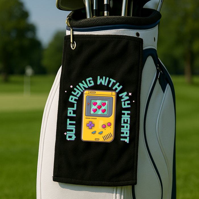 Funny Valentines Day Quit Playing With My Heart Retro Video Game Fan Golf Towel