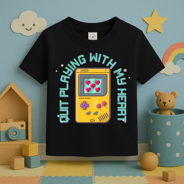 Funny Valentines Day Quit Playing With My Heart Retro Video Game Fan Toddler T-Shirt