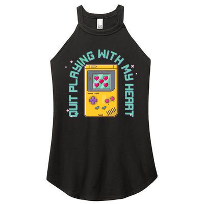 Funny Valentines Day Quit Playing With My Heart Retro Video Game Fan Women's Perfect Tri Rocker Tank