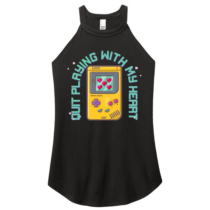 Funny Valentines Day Quit Playing With My Heart Retro Video Game Fan Women's Perfect Tri Rocker Tank