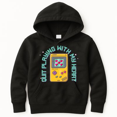 Funny Valentines Day Quit Playing With My Heart Retro Video Game Fan Kids Hoodie