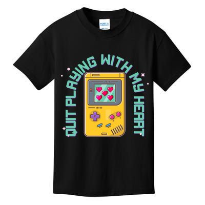 Funny Valentines Day Quit Playing With My Heart Retro Video Game Fan Kids T-Shirt