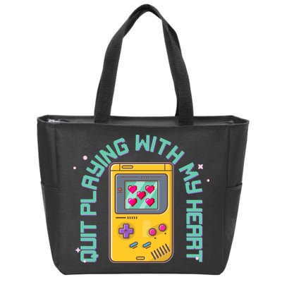 Funny Valentines Day Quit Playing With My Heart Retro Video Game Fan Zip Tote Bag