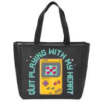 Funny Valentines Day Quit Playing With My Heart Retro Video Game Fan Zip Tote Bag