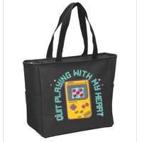 Funny Valentines Day Quit Playing With My Heart Retro Video Game Fan Zip Tote Bag