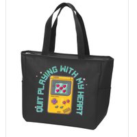 Funny Valentines Day Quit Playing With My Heart Retro Video Game Fan Zip Tote Bag