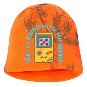 Funny Valentines Day Quit Playing With My Heart Retro Video Game Fan Kati - Camo Knit Beanie