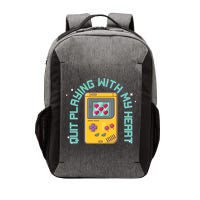 Funny Valentines Day Quit Playing With My Heart Retro Video Game Fan Vector Backpack