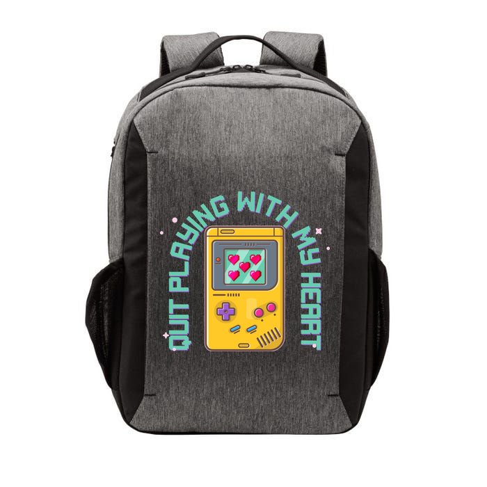 Funny Valentines Day Quit Playing With My Heart Retro Video Game Fan Vector Backpack
