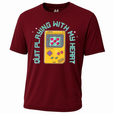 Funny Valentines Day Quit Playing With My Heart Retro Video Game Fan Performance Shirt