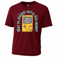 Funny Valentines Day Quit Playing With My Heart Retro Video Game Fan Performance Shirt