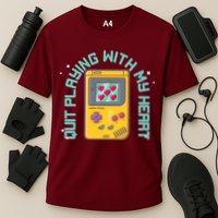 Funny Valentines Day Quit Playing With My Heart Retro Video Game Fan Performance Shirt