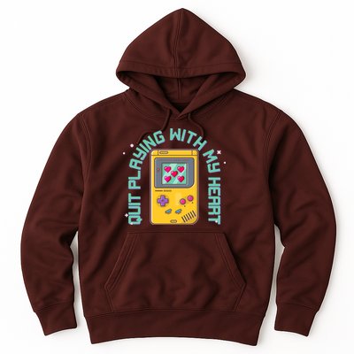 Funny Valentines Day Quit Playing With My Heart Retro Video Game Fan Hoodie