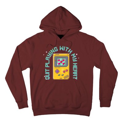 Funny Valentines Day Quit Playing With My Heart Retro Video Game Fan Hoodie