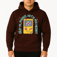 Funny Valentines Day Quit Playing With My Heart Retro Video Game Fan Hoodie