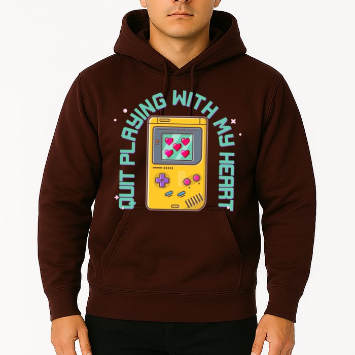 Funny Valentines Day Quit Playing With My Heart Retro Video Game Fan Hoodie