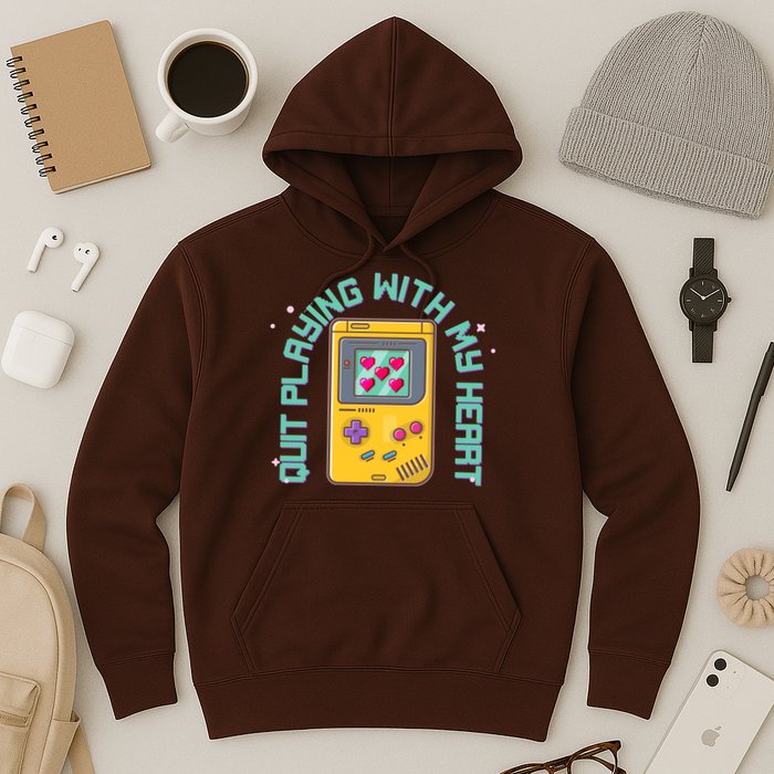 Funny Valentines Day Quit Playing With My Heart Retro Video Game Fan Hoodie