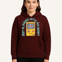 Funny Valentines Day Quit Playing With My Heart Retro Video Game Fan Hoodie