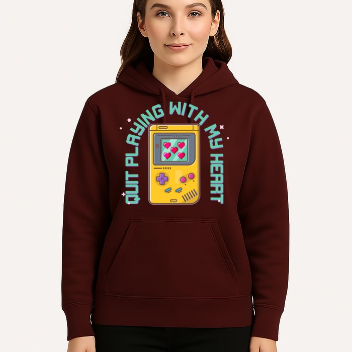 Funny Valentines Day Quit Playing With My Heart Retro Video Game Fan Hoodie