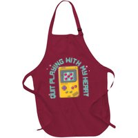 Funny Valentines Day Quit Playing With My Heart Retro Video Game Fan Full-Length Apron With Pockets
