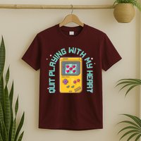 Funny Valentines Day Quit Playing With My Heart Retro Video Game Fan T-Shirt