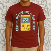 Funny Valentines Day Quit Playing With My Heart Retro Video Game Fan T-Shirt