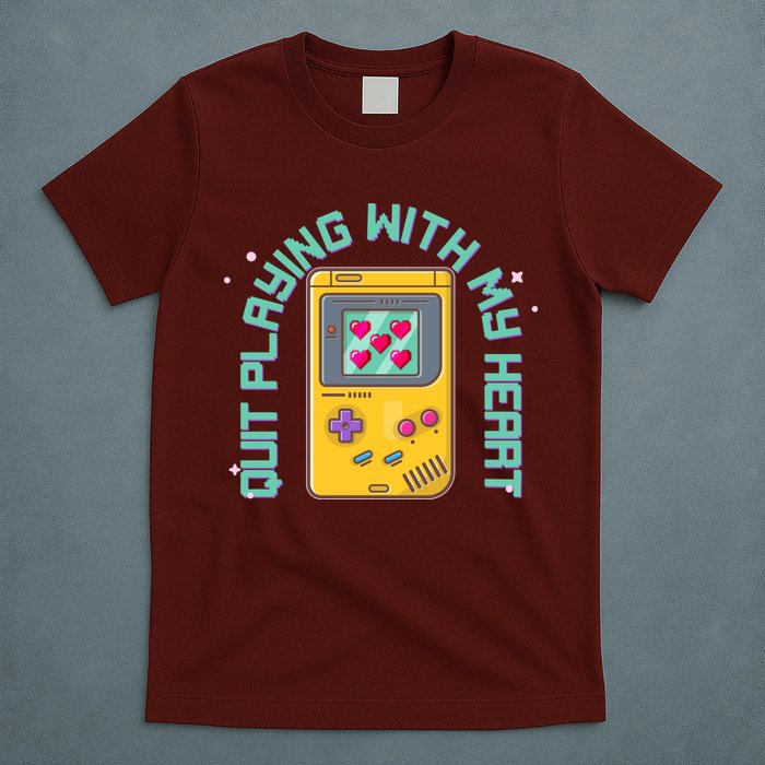 Funny Valentines Day Quit Playing With My Heart Retro Video Game Fan T-Shirt