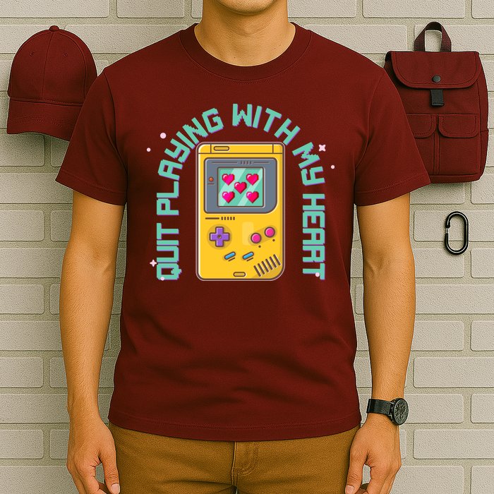 Funny Valentines Day Quit Playing With My Heart Retro Video Game Fan T-Shirt