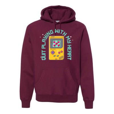 Funny Valentines Day Quit Playing With My Heart Retro Video Game Fan Premium Hoodie