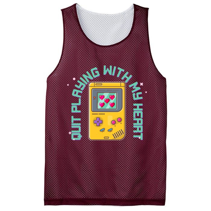 Funny Valentines Day Quit Playing With My Heart Retro Video Game Fan Mesh Reversible Basketball Jersey Tank