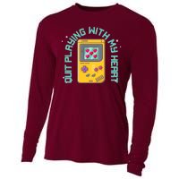 Funny Valentines Day Quit Playing With My Heart Retro Video Game Fan Cooling Performance Long Sleeve Crew