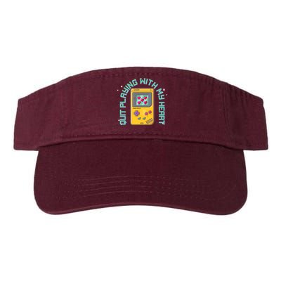 Funny Valentines Day Quit Playing With My Heart Retro Video Game Fan Visor