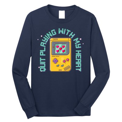 Funny Valentines Day Quit Playing With My Heart Retro Video Game Fan Long Sleeve Shirt