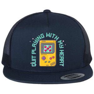 Funny Valentines Day Quit Playing With My Heart Retro Video Game Fan Flat Bill Trucker Hat