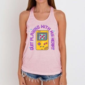 Funny Valentines Day Quit Playing With My Heart Retro Video Game Fan Women's Knotted Racerback Tank