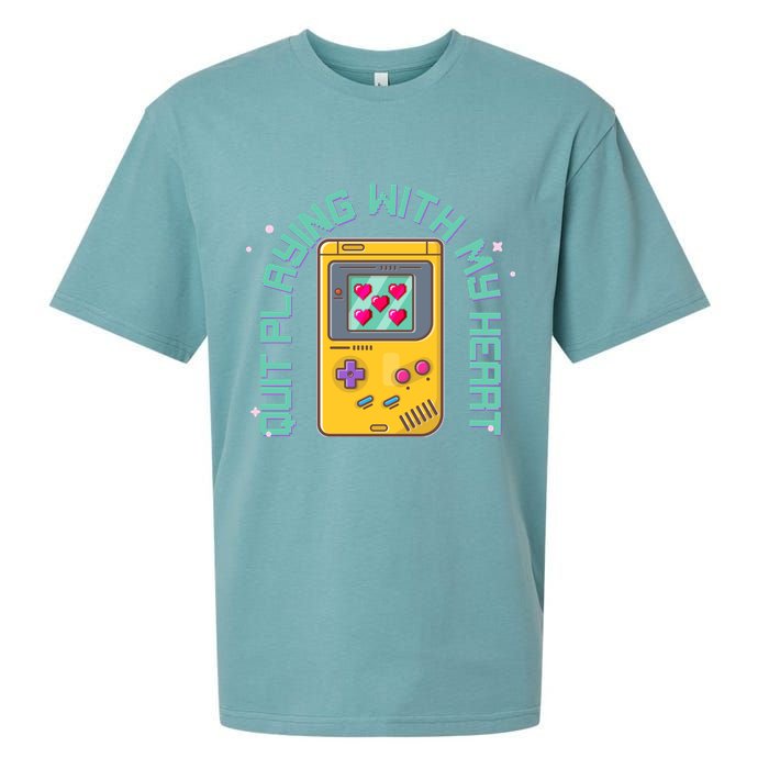 Funny Valentines Day Quit Playing With My Heart Retro Video Game Fan Sueded Cloud Jersey T-Shirt