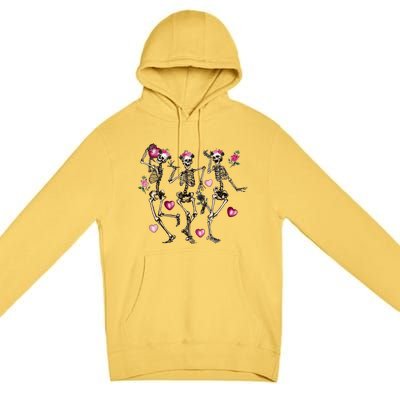 Funny Valentines Day Dancing Skeleton Valentines Premium Pullover Hoodie